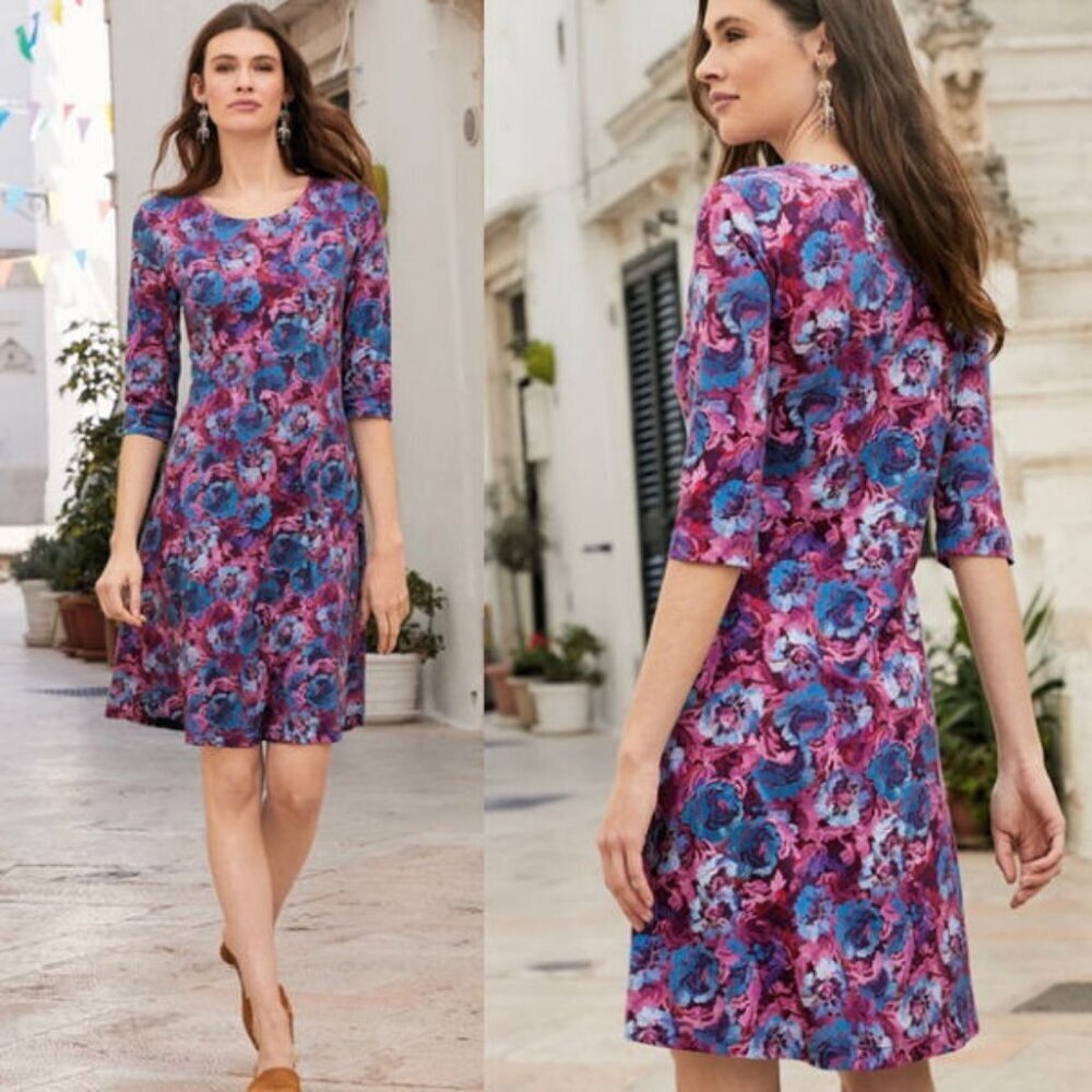 Peruvian Connection Flora Dress Size S Pima Cotton Knit Floral Cottagecore Boho